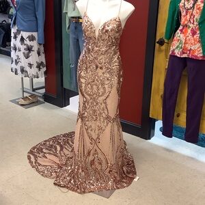 Rose Gold Sequin Evening Gown - Women Dresses